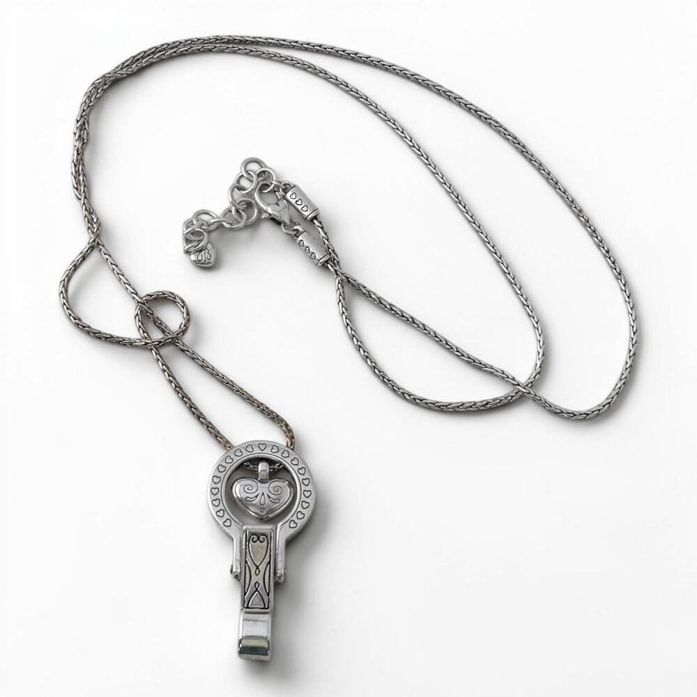 Brighton Lanyard Badge ID Holder Necklace Reversible Silver Heart Plated READ - Picture 6 of 6